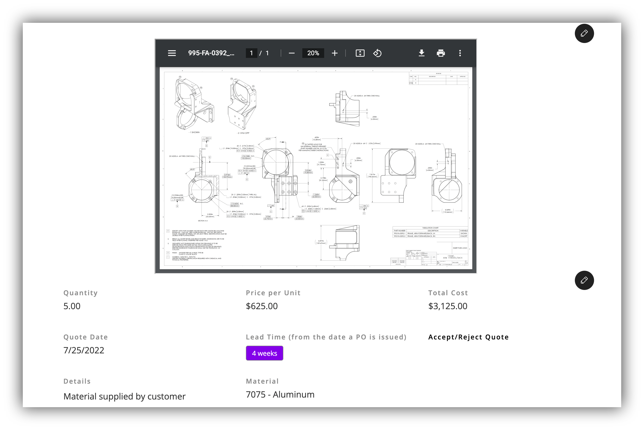quote details in client portal