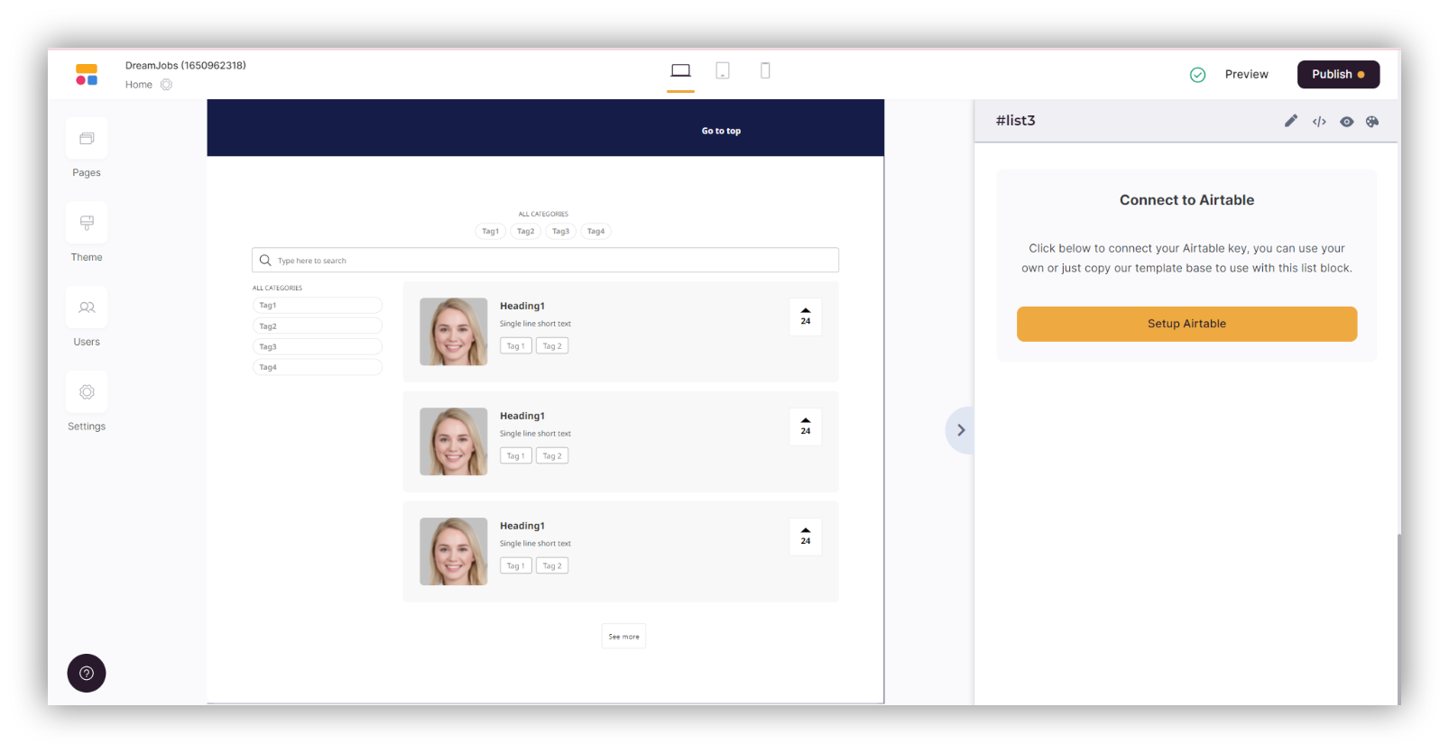 softr dream job template