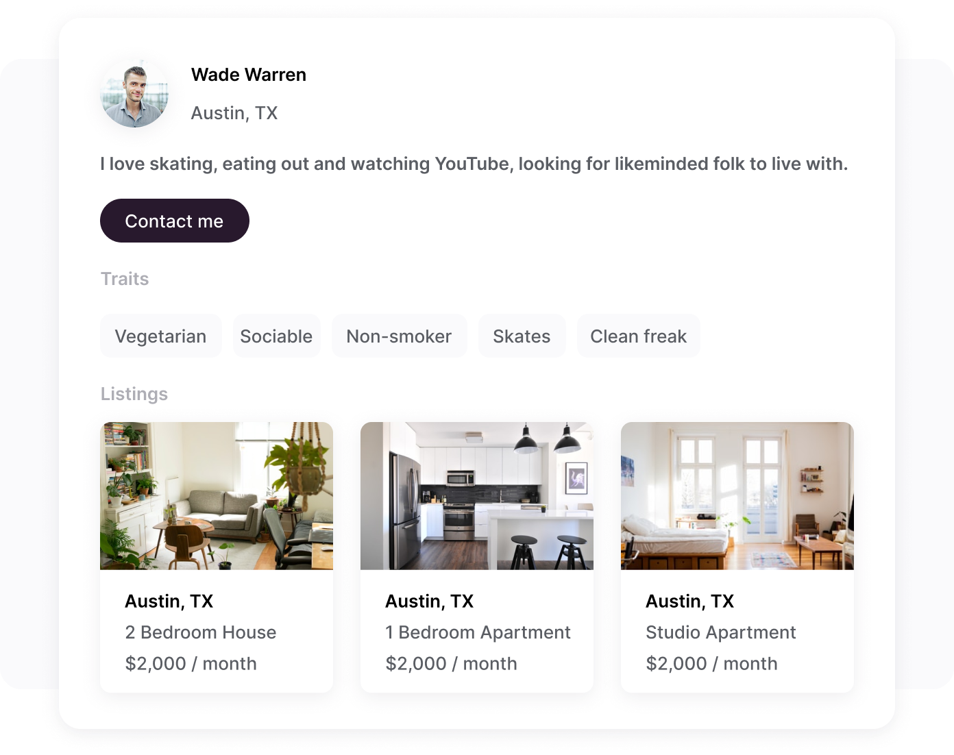 Listings and user profiles