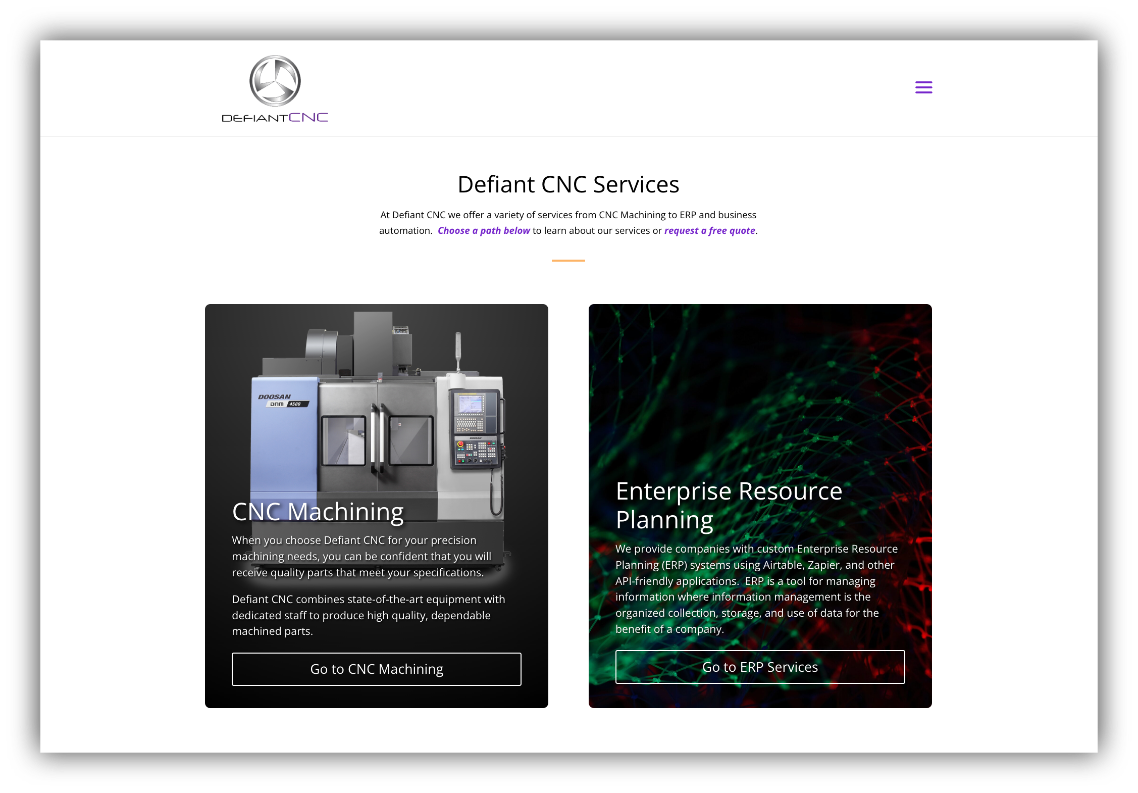 defiant cnc machining company home page